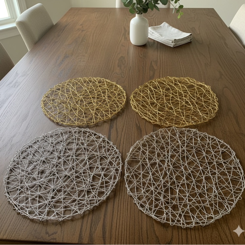 Set of Woven Placemats in Gold and Gray